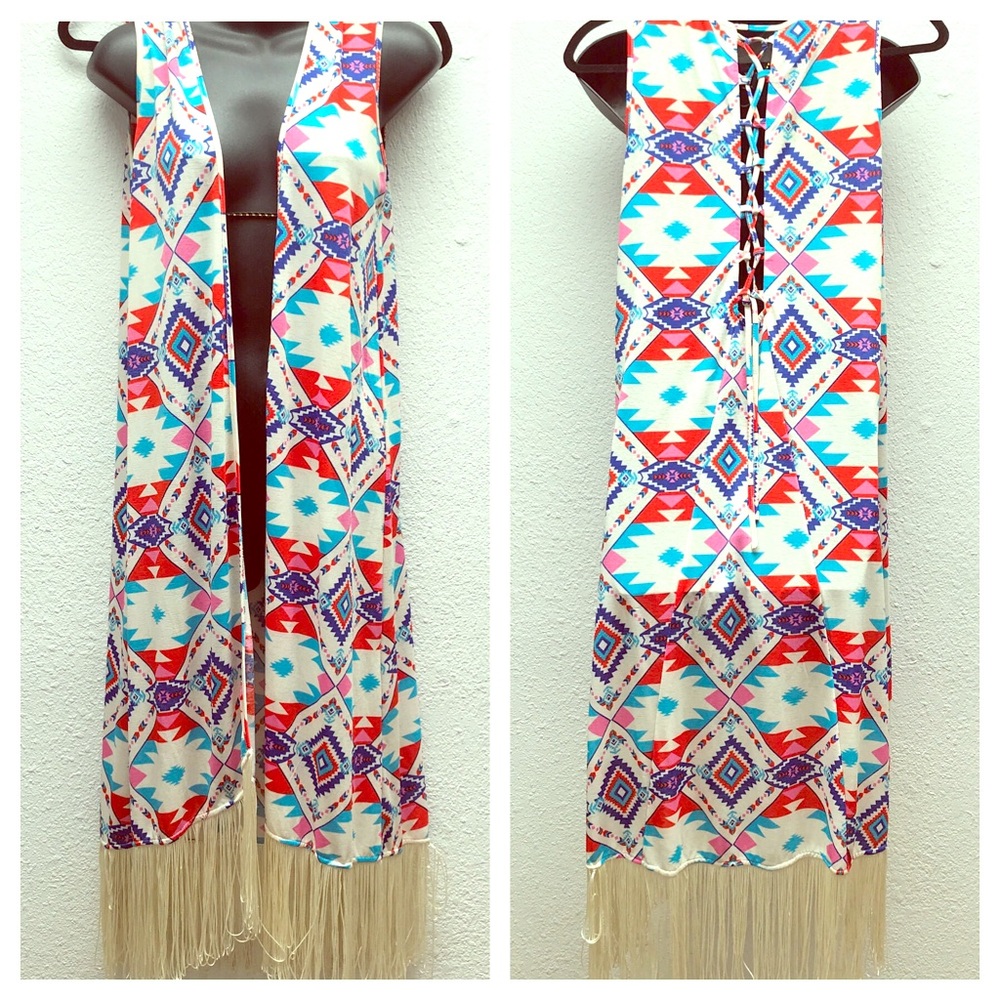 Long Hippy Boho Vest With Fringe S